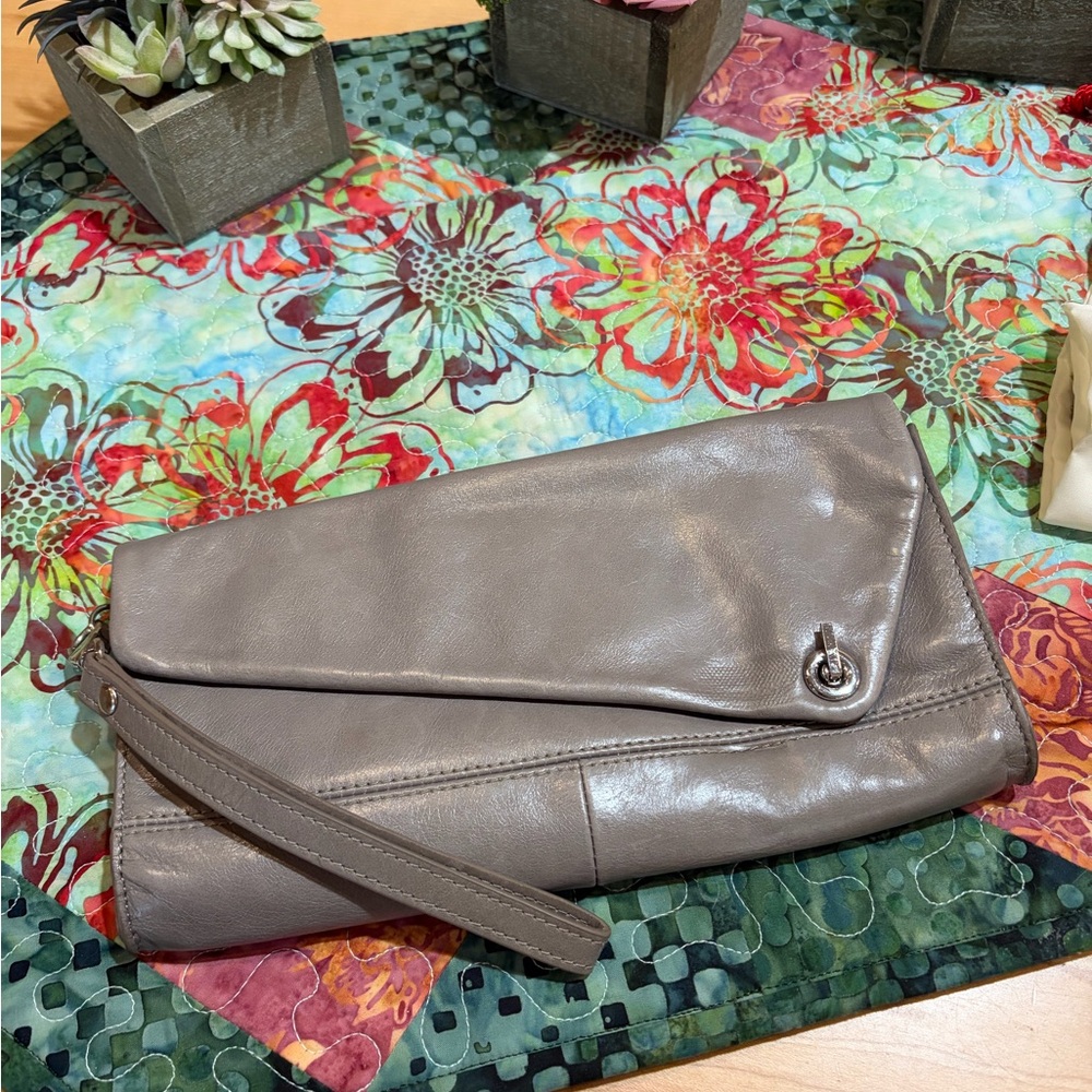 HOBO Metallic Gray Wristlet Clutch